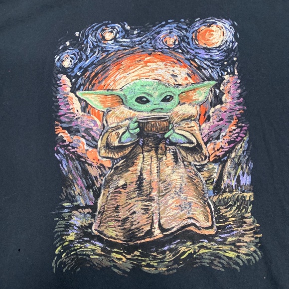 DISNEY STAR WARS BABY YODA DRINKING COFFEE LOGO BLACK MENS T-SHIRT 3XL - Picture 3 of 5